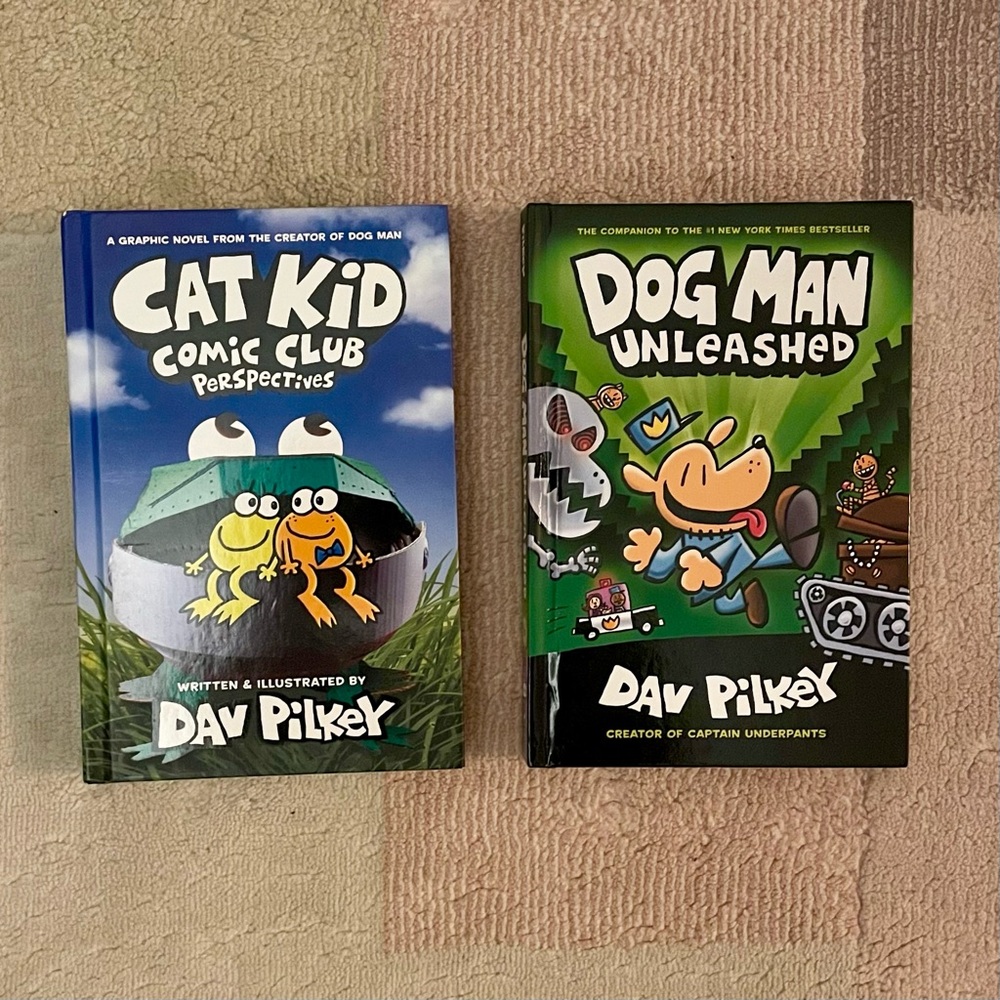 Cat Kid Comic Club Perspectives (#2) and Dog Man Unleashed (#2) by Dav Pilkey